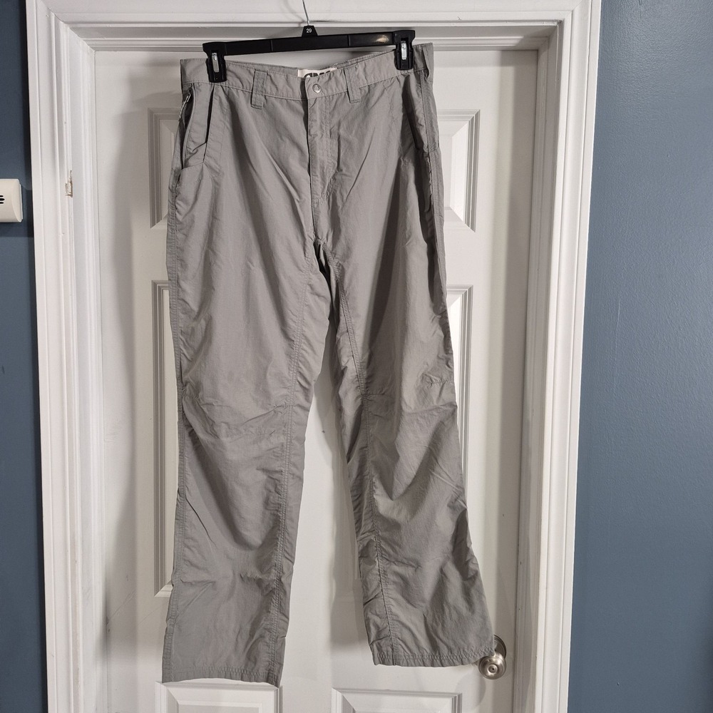 Mountain Khakis Pants Mens 34x32 Pale Gray Green Nylon Hiking Lightweight *Flaws